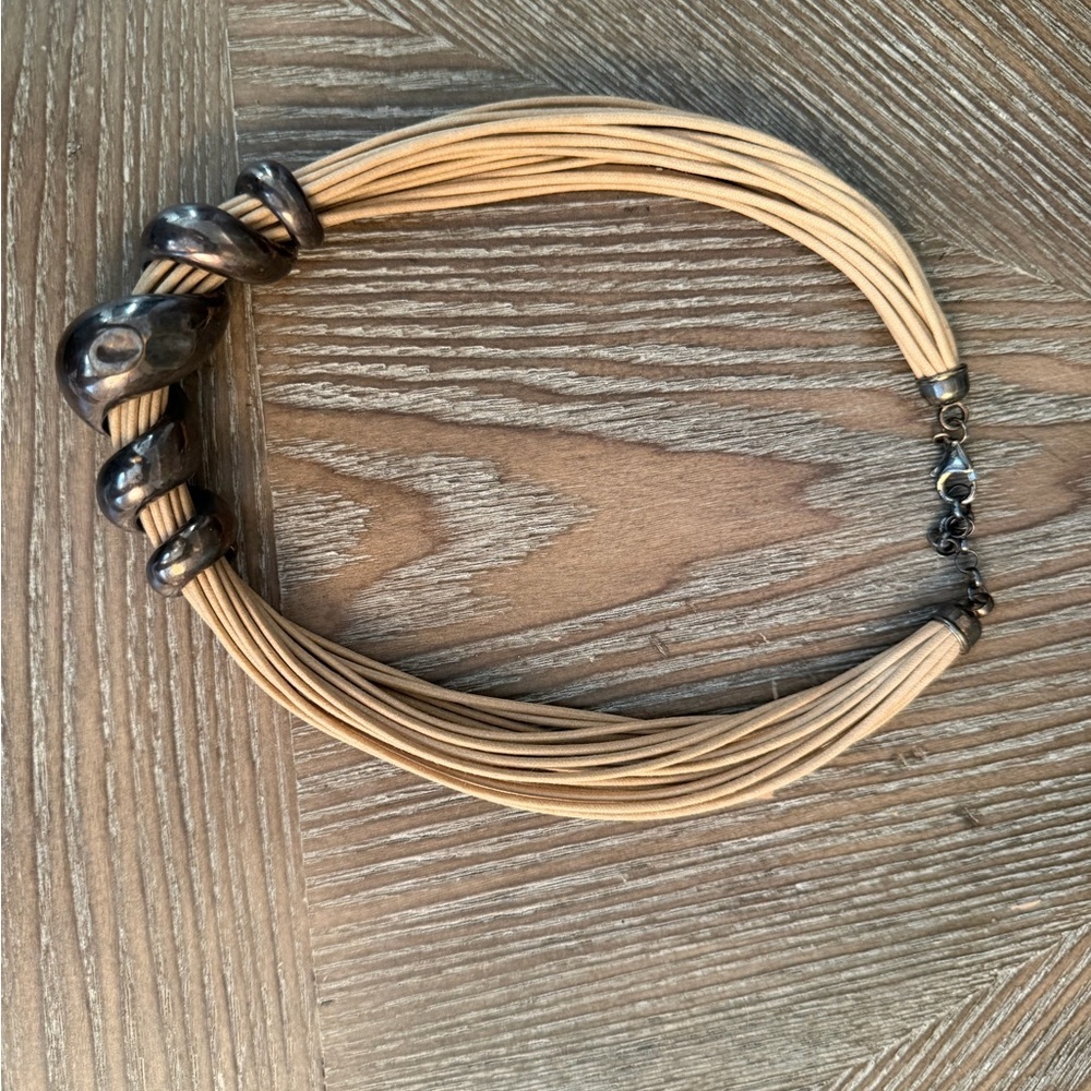 ITAOR ITALIAN NECKLACE OVERLAY 20 STRAND LEATHER CORD - Picture 2 of 10
